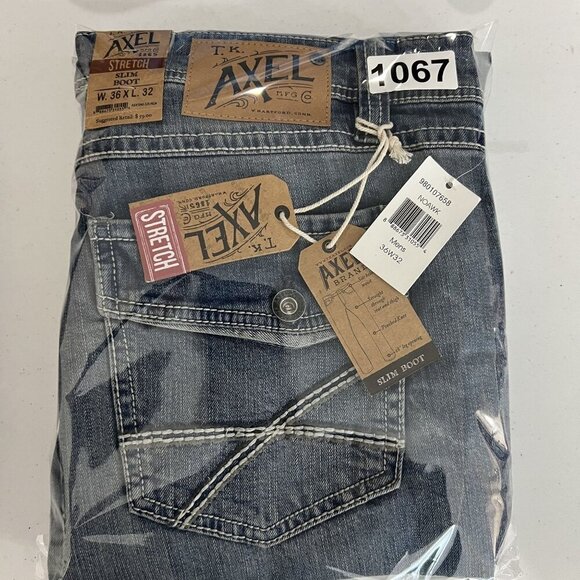 TK Axel NWT Men 36x32 Slim Boot Stretch Jeans Denim Back Flap Deco 5 Pockets - Picture 12 of 13